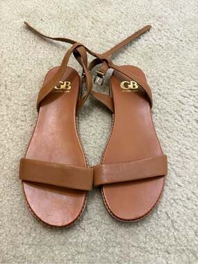 Gianni Bini Brown Leather Open-Toe Ankle-Strap Flats